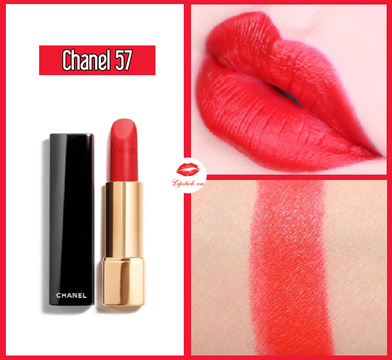 Son Chanel 57 Rouge Feu màu đỏ cam tự nhiên