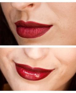 Son Kiko 113 Pearly Tulip Red lên môi