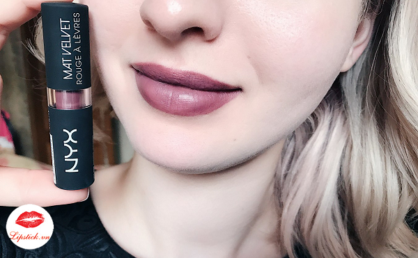 NYX Velvet Matte Lipstick in Duchess. A beautiful dark brown-pink