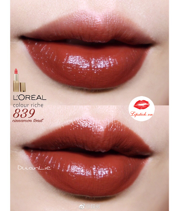 Chất son Loreal 839 Cinnamon Toast. review-swatch-loreal-839. 