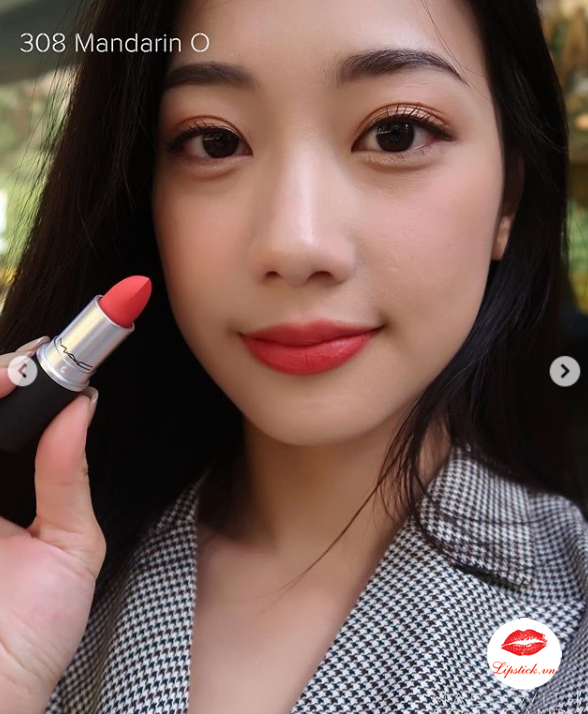 Son MAC 308 Son MAC Mandarin O Hồng Cam Powder Kiss Lipstick.vn