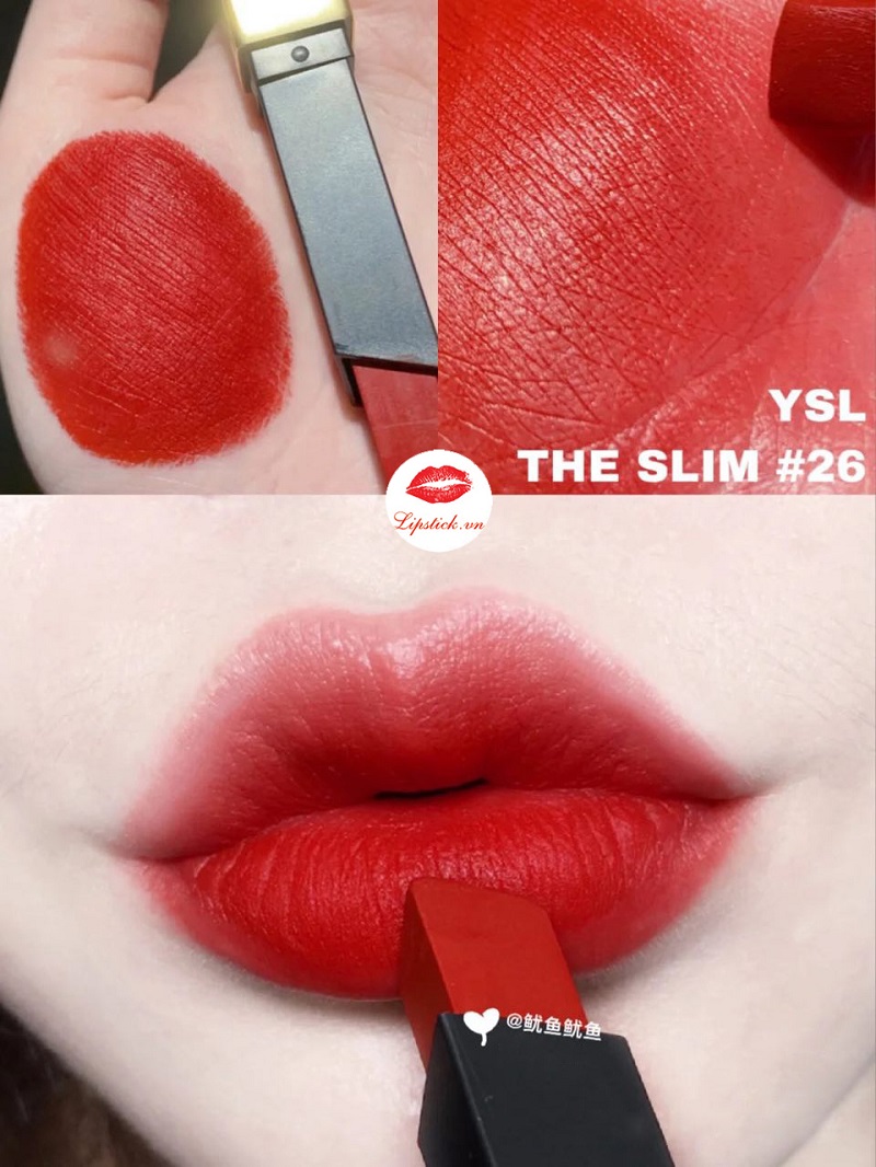 Review Son YSL Slim 26 Rouge Mirage Màu Đỏ Thuần “Nữ Hoàng”