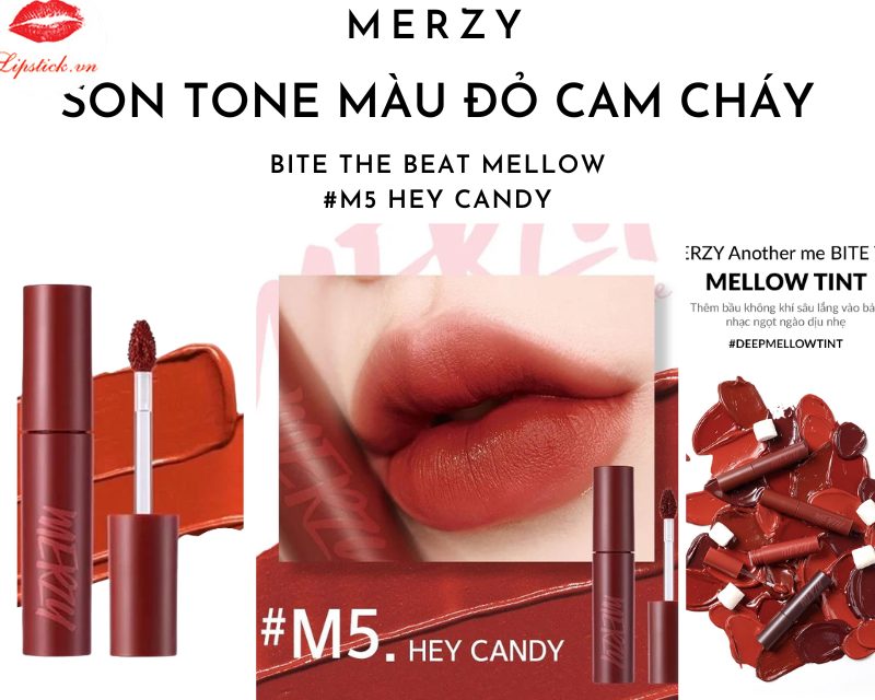 Son Merzy M5 Hey Candy Màu Đỏ Cam Cháy Đẹp Nhất, Chính Hãng