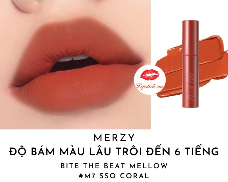 Merzy M7 Sso Coral: Merzy M7 Sso Coral - một sắc cam tươi mới đang chờ đón bạn! Chất son kem lì nhưng không bóng, sẽ là điểm nhấn hoàn hảo cho môi của bạn vào mùa hè này.